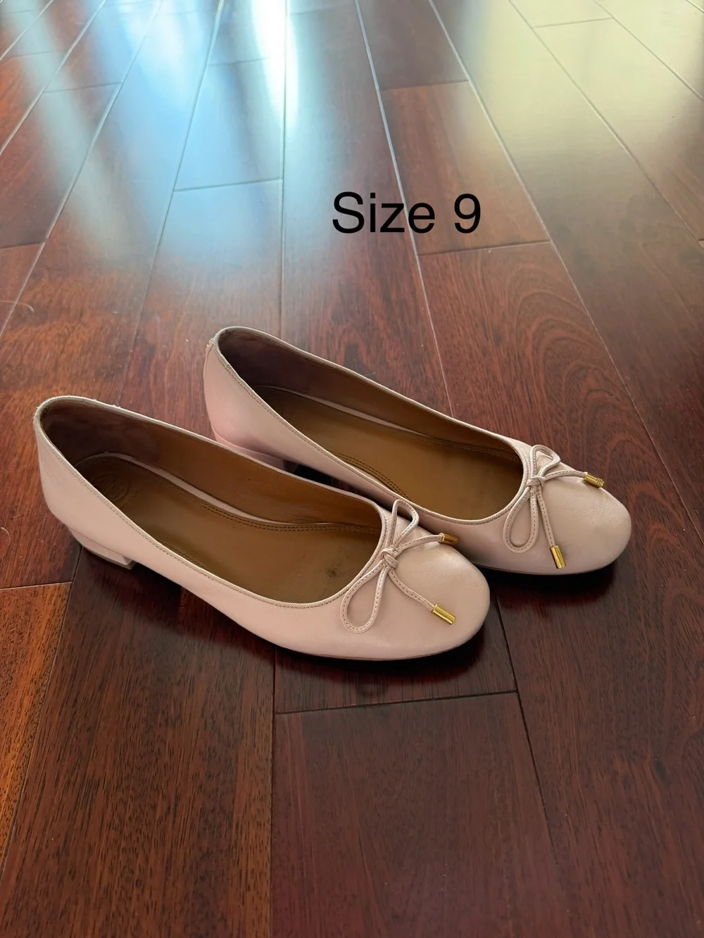 Tory Burch Pale Pink Leather Ballet Flats with Bow